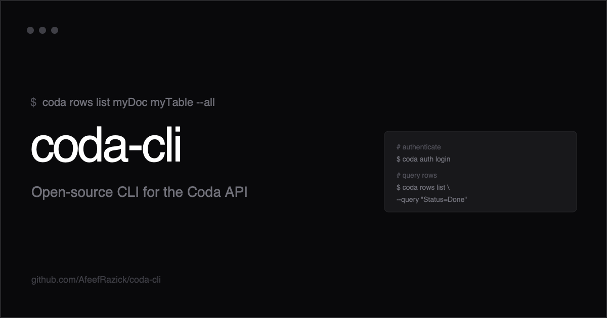 coda-cli — Open-source CLI for the Coda API